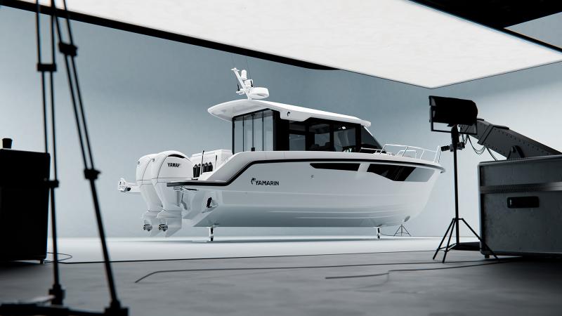 3D image: New Yamarin Flagship with double outboard engines  in studio